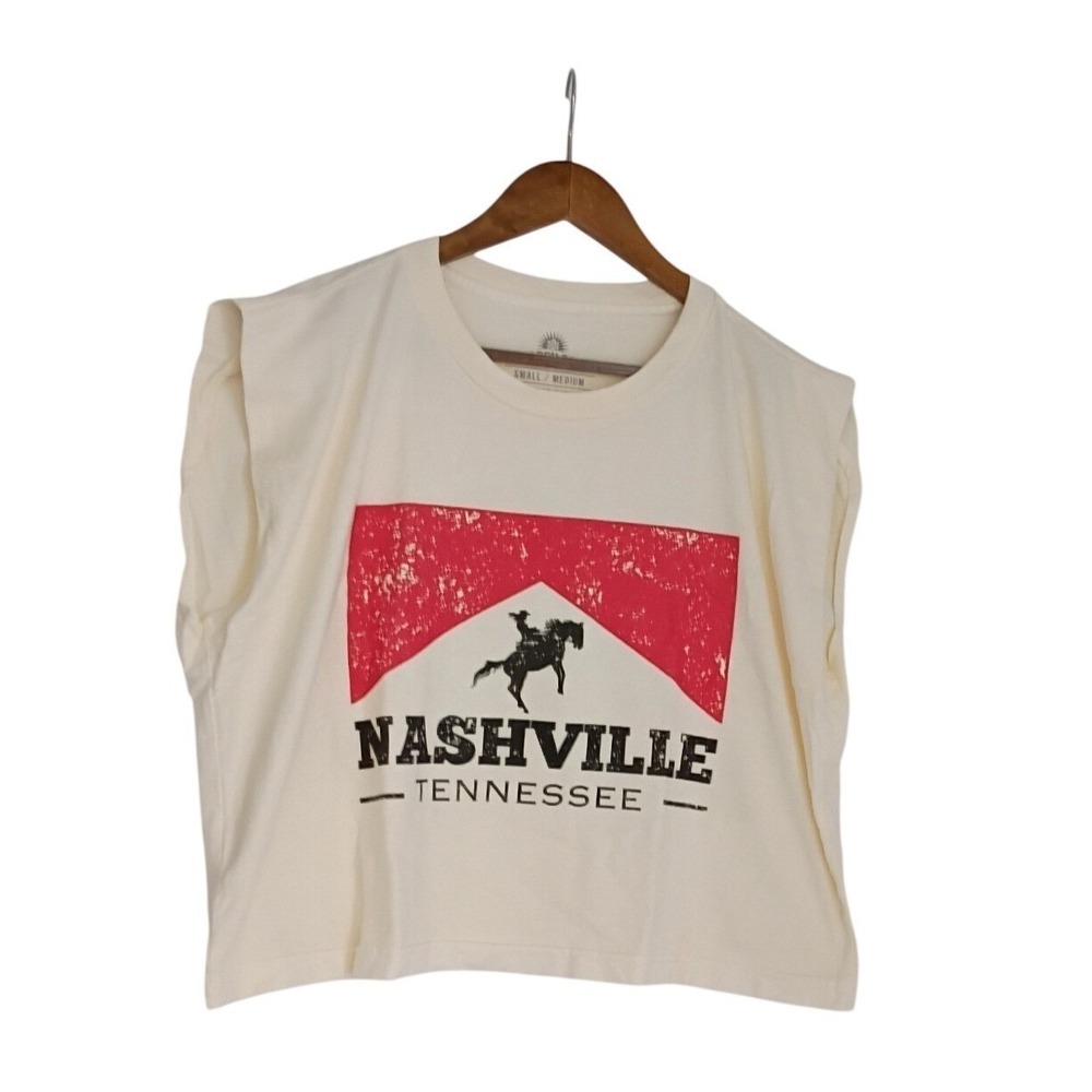 Vintage Nashville TN Golden Rose Crop Muscle Tee - Marlboro Style Cream S/M - Picture 1 of 9